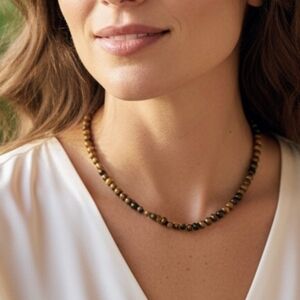 6mm tigers eye necklace; 15" long with a 2" extender: nwot